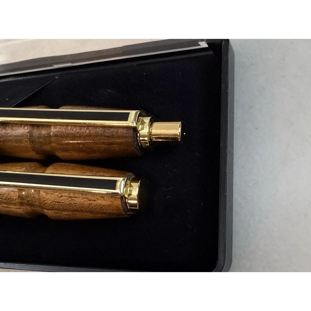 Handmade Bocote Wood Pen & Mechanical Pencil Set Gold Trim Fits Cross Refill